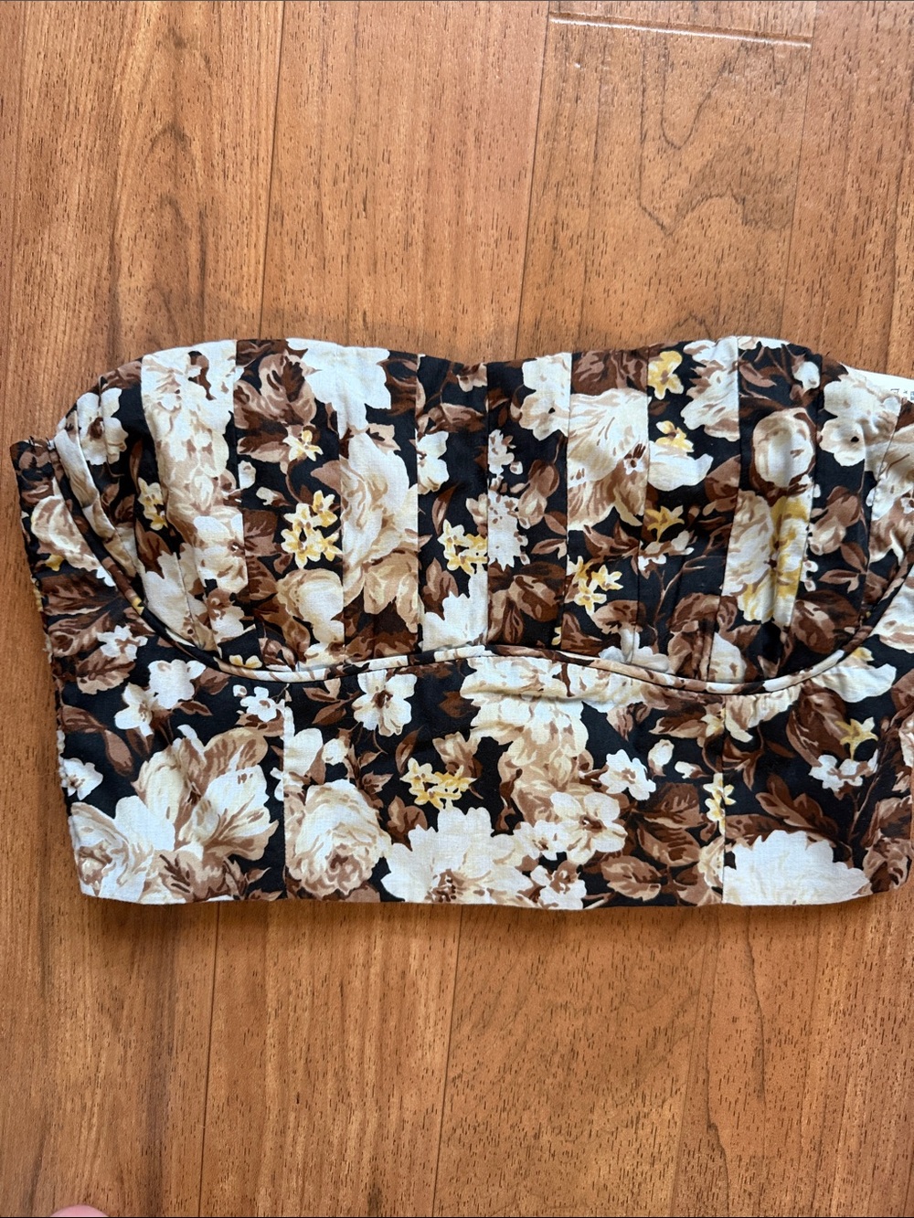 Strapless Floral Bustier Top in Black and Brown